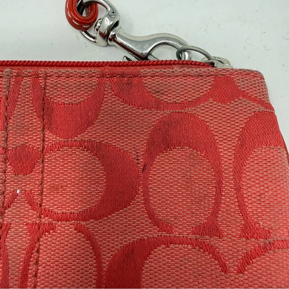 Coach Y2K Signature C Red Logo Canvas Wristlet with Red Leather Trim